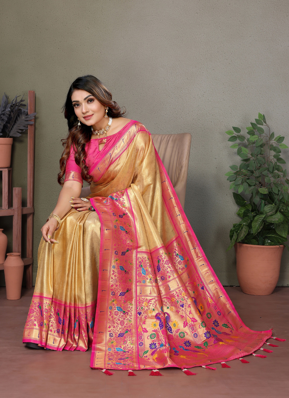 Nakshatra Yellow Banarasi Tissue Silk Saree