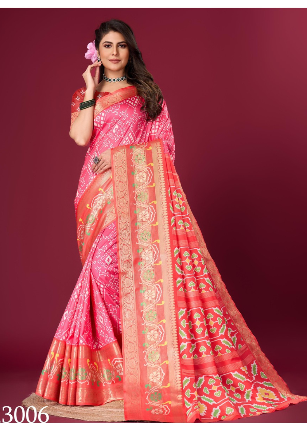 Nakshatra Red and Pink Patola silk saree