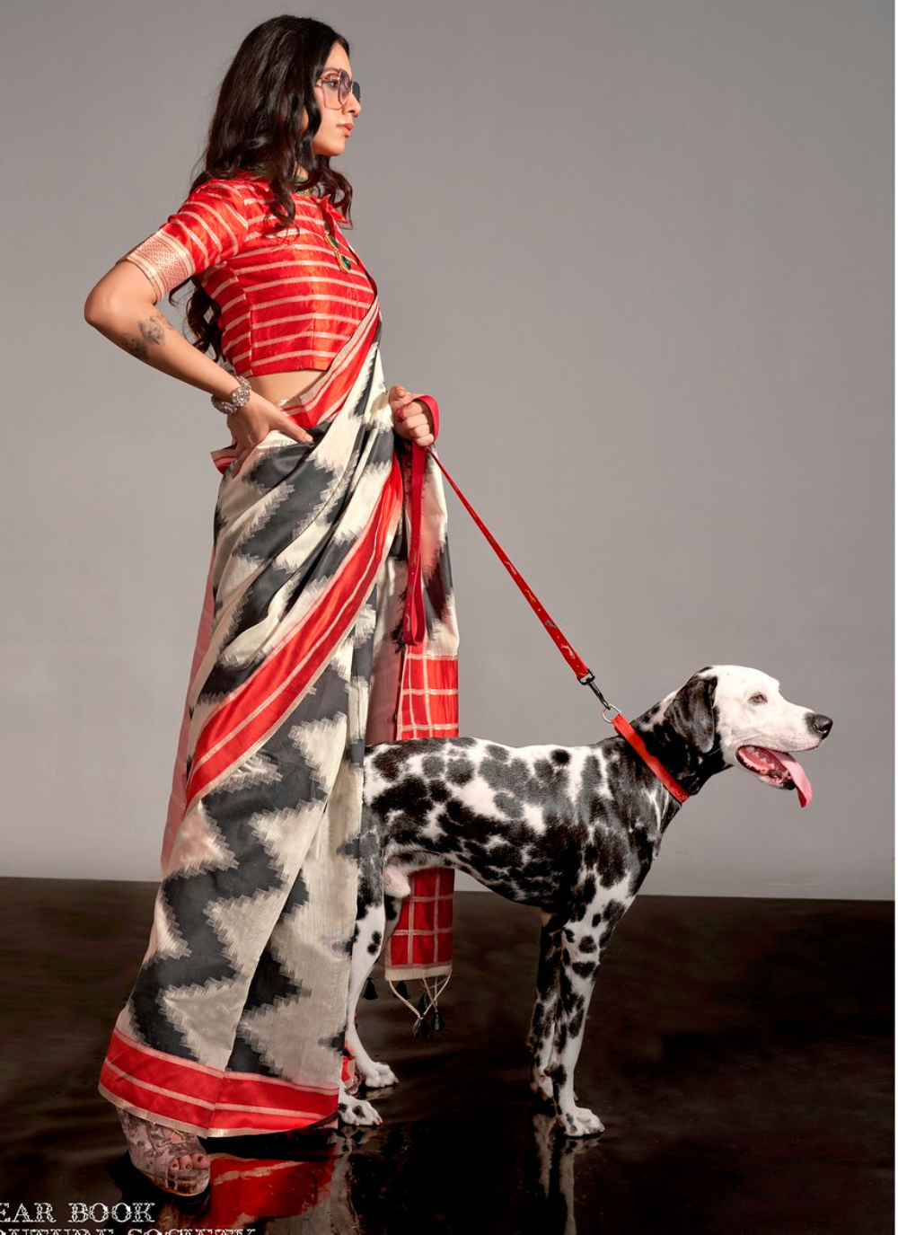 Nakshatra white  Geometric Zigzag saree