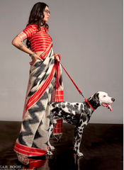 Nakshatra white  Geometric Zigzag saree