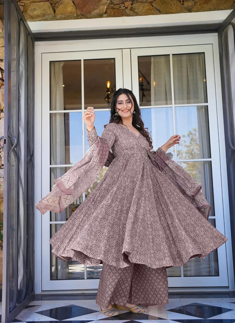 Nakshatra Purple Maslin Printed Readymade Suit