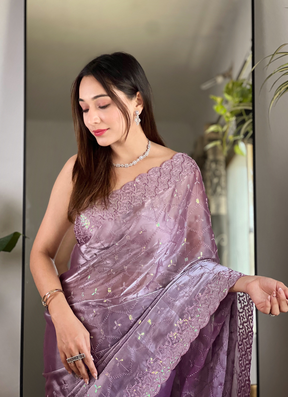 Nakshatra Purple Trendy Sequin Saree