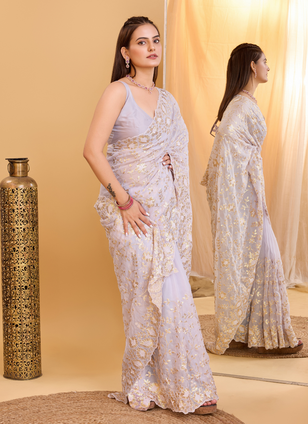 Nakshatra Voilet Embroidered Organaza Saree