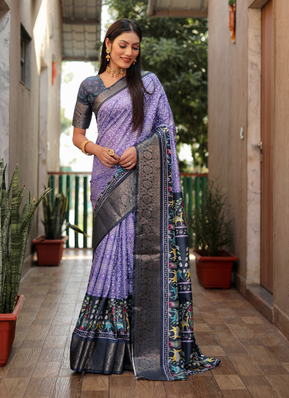 Nakshatra Purple Kalamkari Silk saree