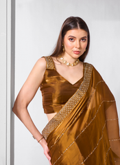 Nakshatra Brown Party Wear Chiffon Saree