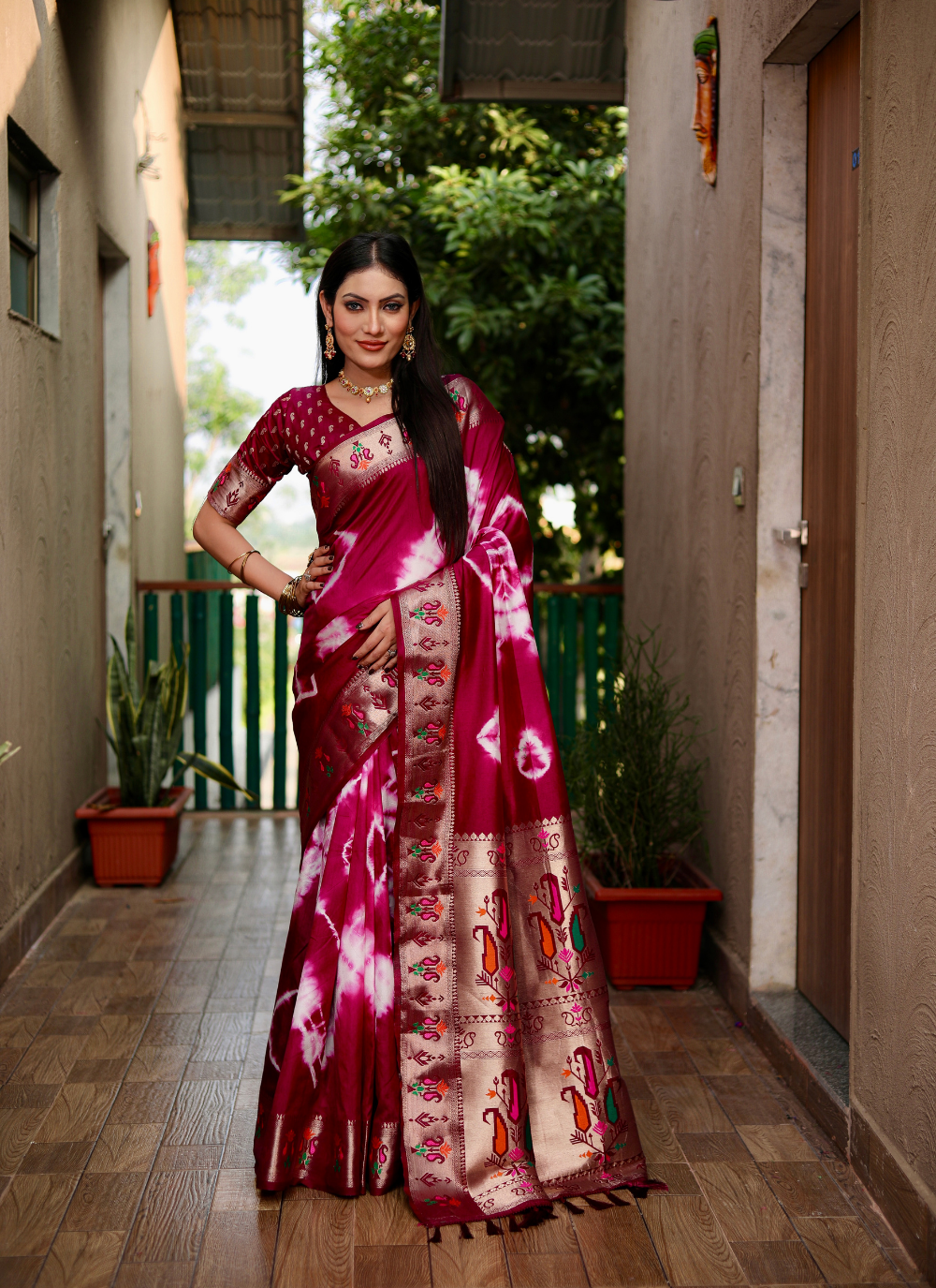 Nakshatra Purple Tie and Dye Paithani Silk saree