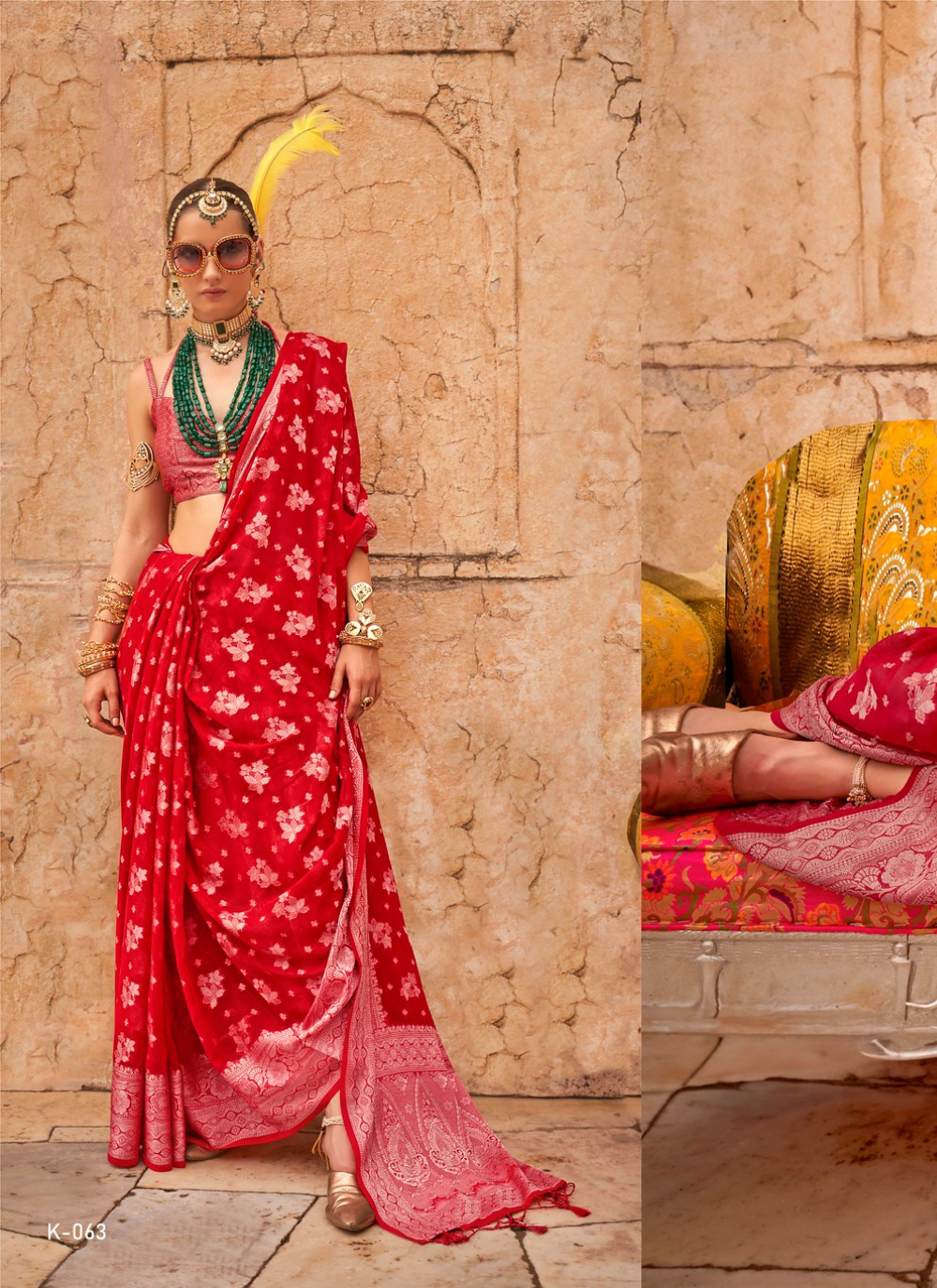 Nakshatra Red Zari Woven Georgette Saree