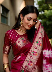 Nakshatra Purple Tie and Dye Paithani Silk saree