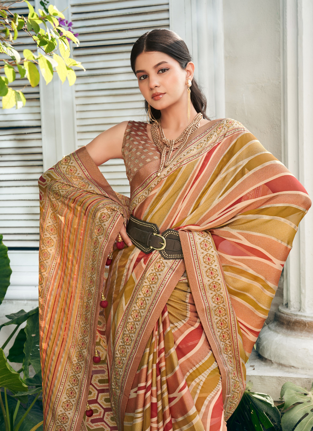 Nakshatra Peach Lehariya Saree
