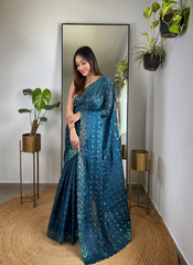 Nakshatra Teal Trendy Sequin Saree