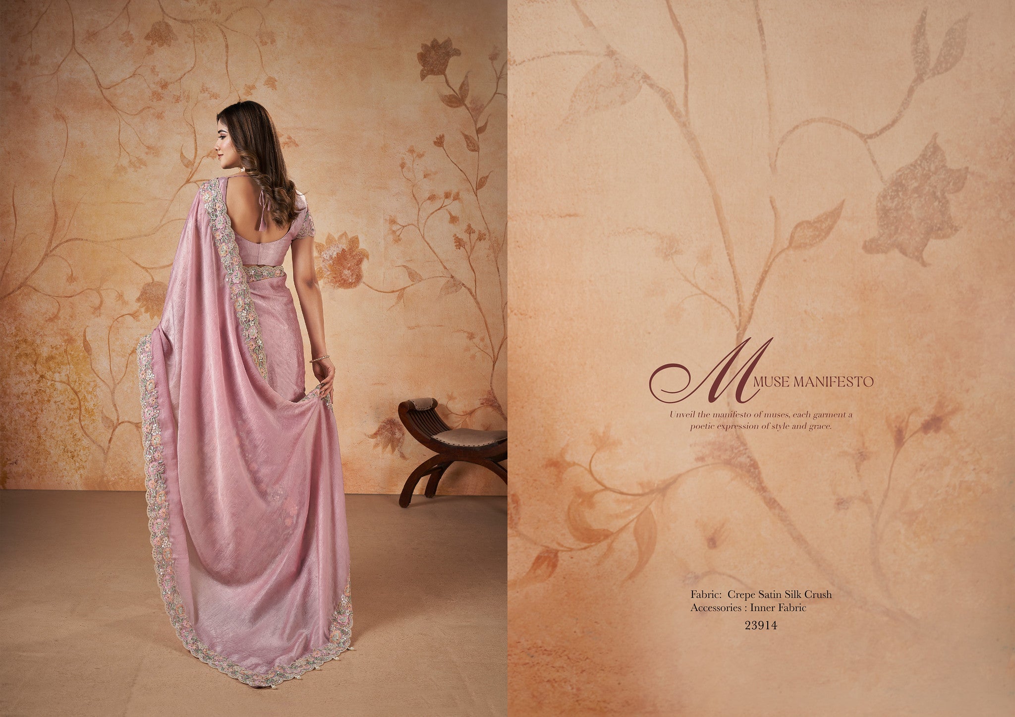 Celestial Drapes: Crepe SatinSilk Saree