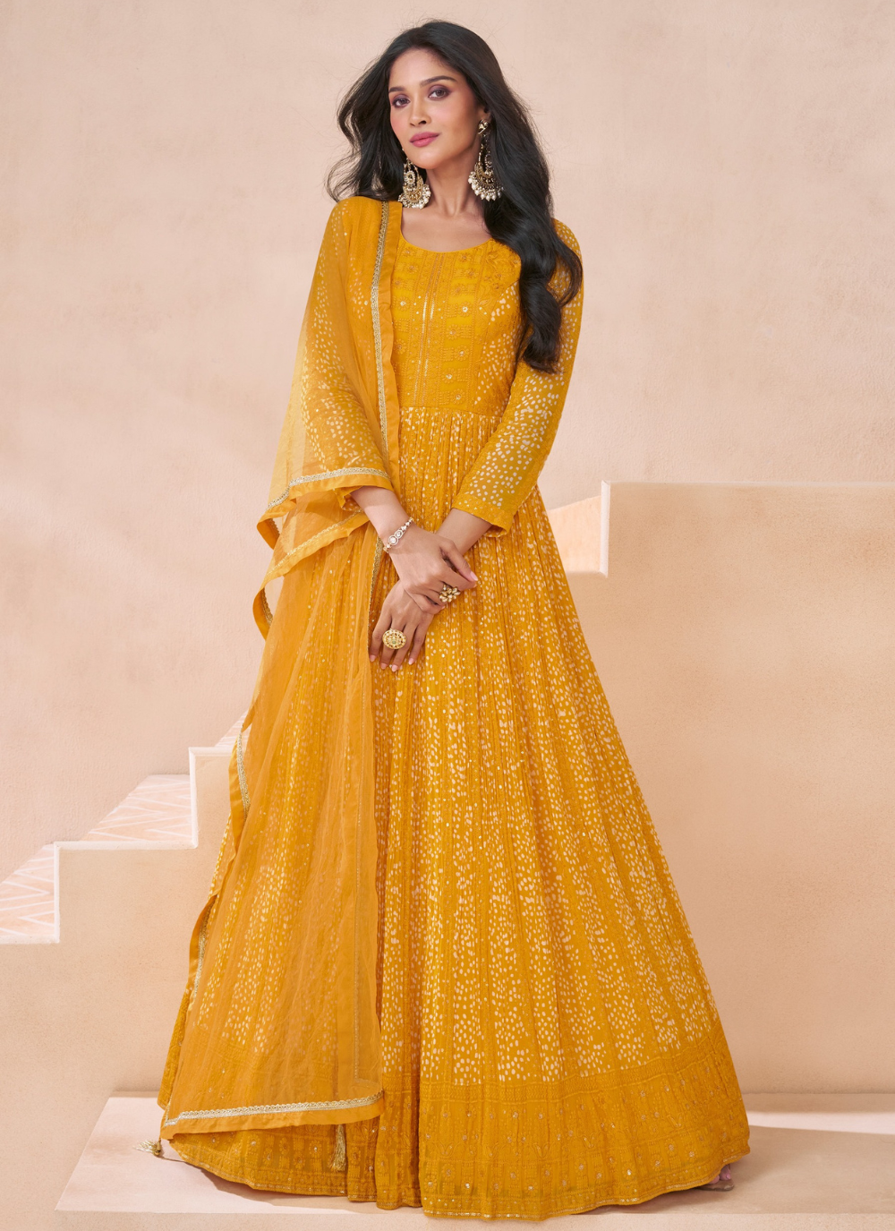 Nakshtra Yellow Embroidered Embellished Anarkali Suit