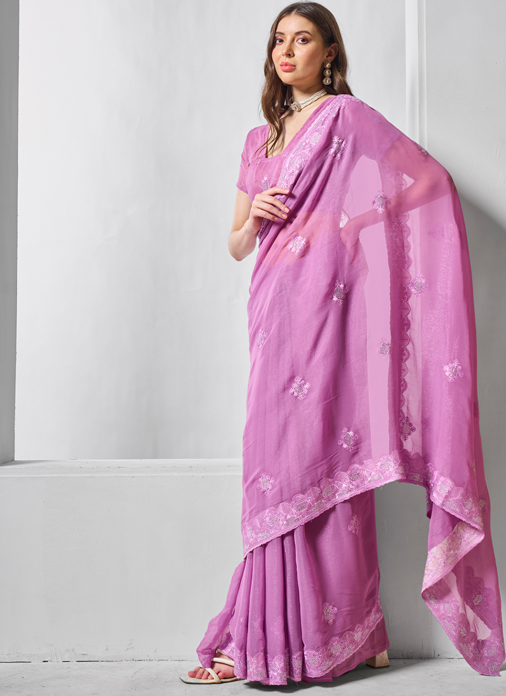 Nakshatra Purple Party Wear Chiffon Saree