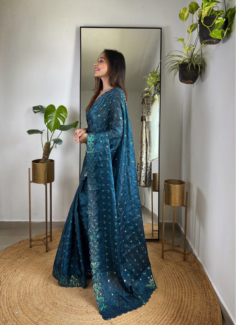 Nakshatra Teal Trendy Sequin Saree