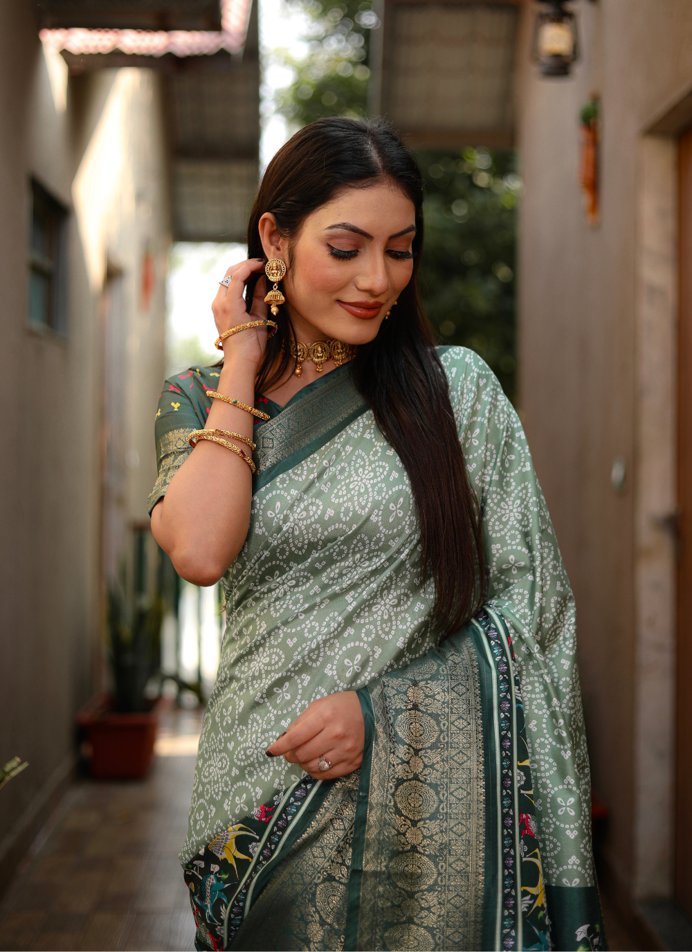 Nakshatra Pista Kalamkari Silk saree