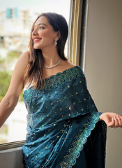 Nakshatra Teal Trendy Sequin Saree