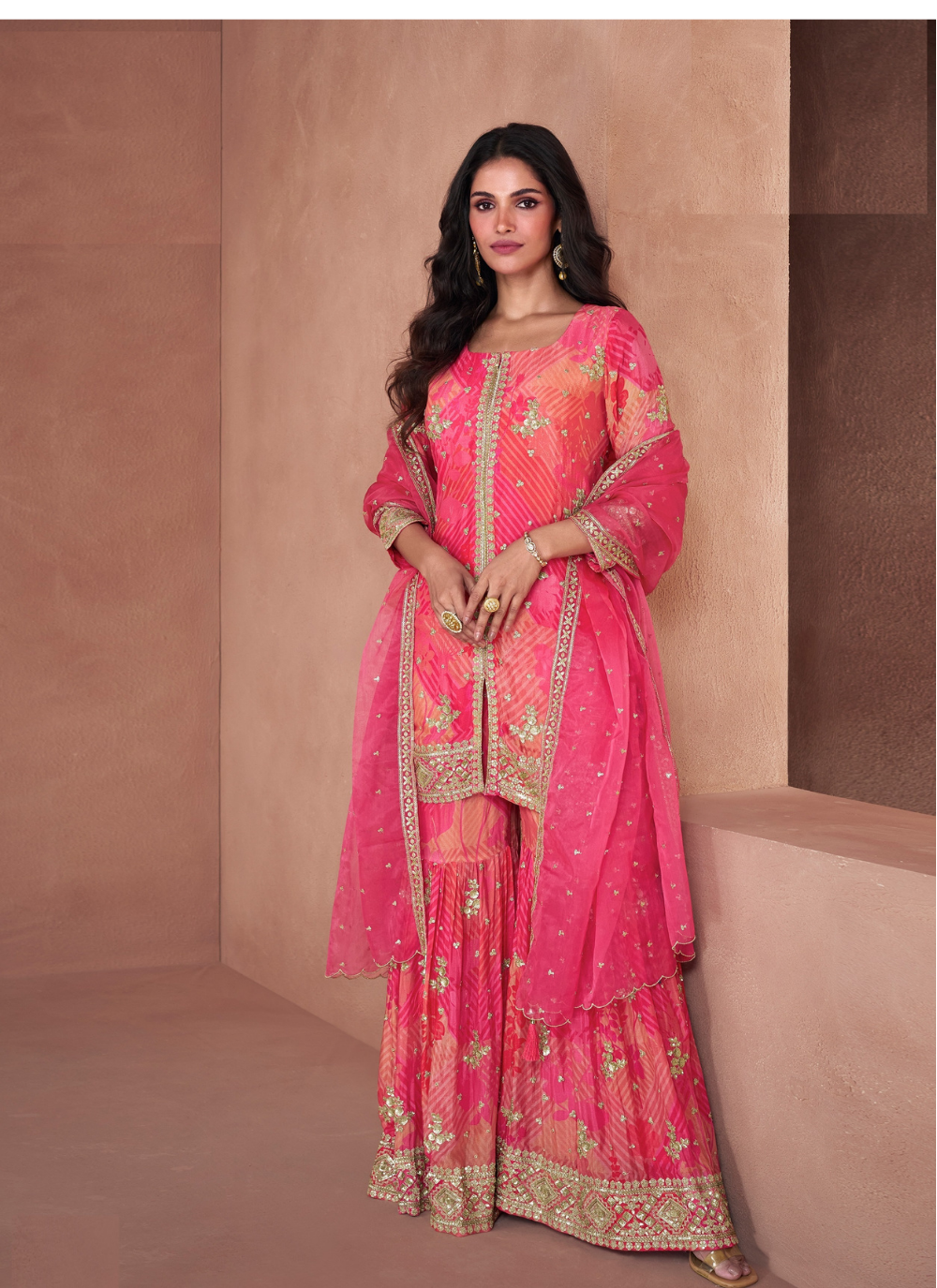 Nakshatra Pink Georgette Gharara Suit