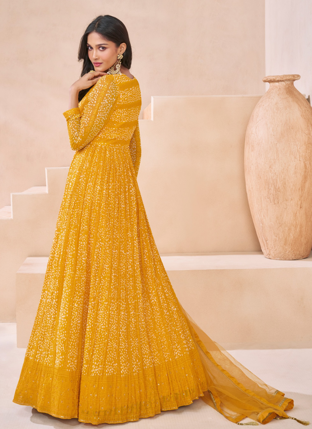 Nakshtra Yellow Embroidered Embellished Anarkali Suit