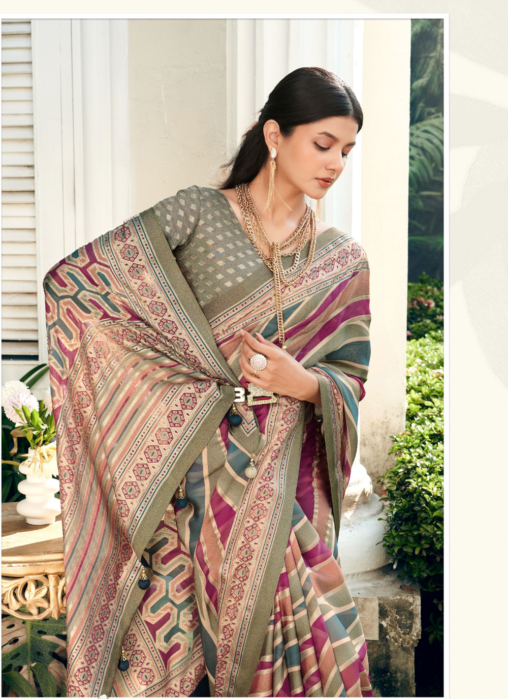 Nakshatra Grey Lehariya Saree