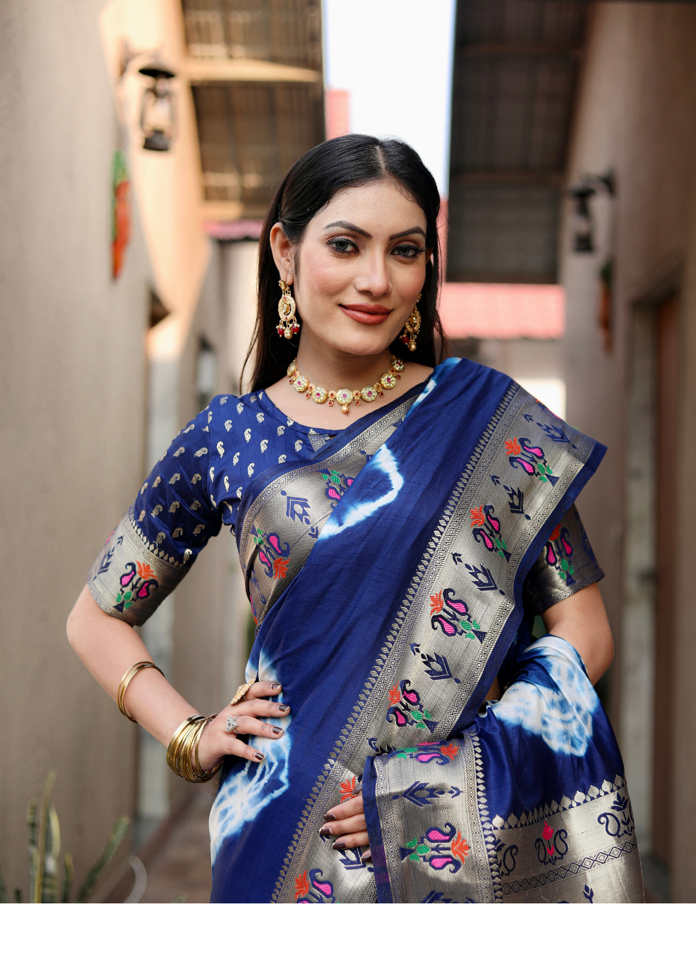 Nakshatra Blue Tie and Dye Paithani Silk Saree