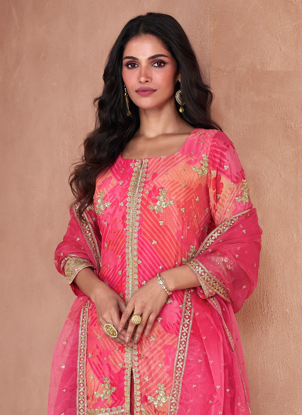 Nakshatra Pink Georgette Gharara Suit