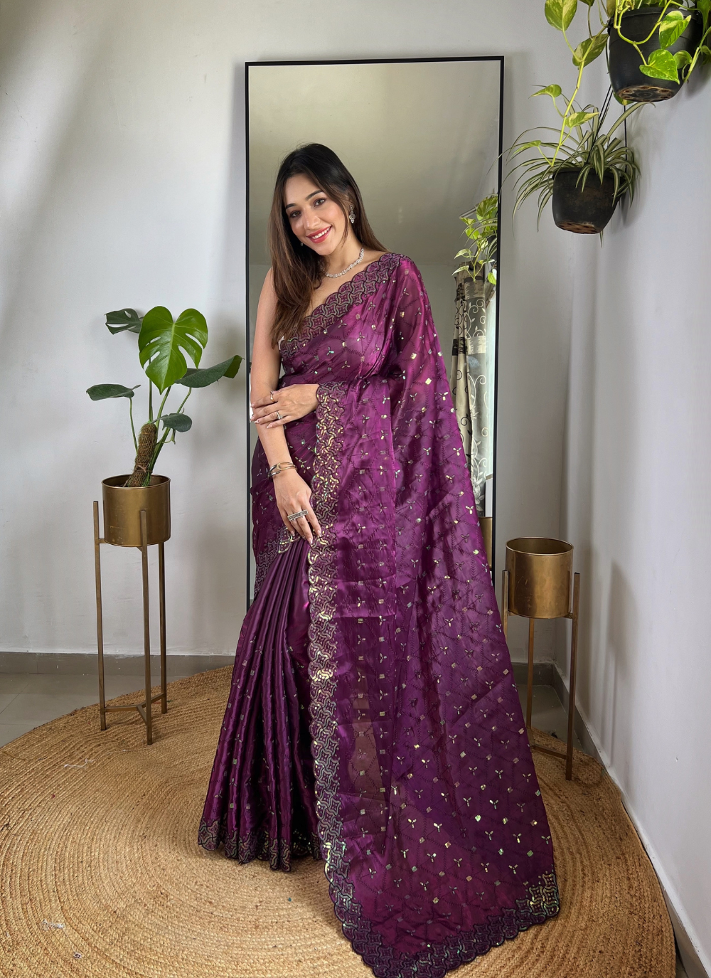 Nakshatra Wine Trendy Sequin Saree