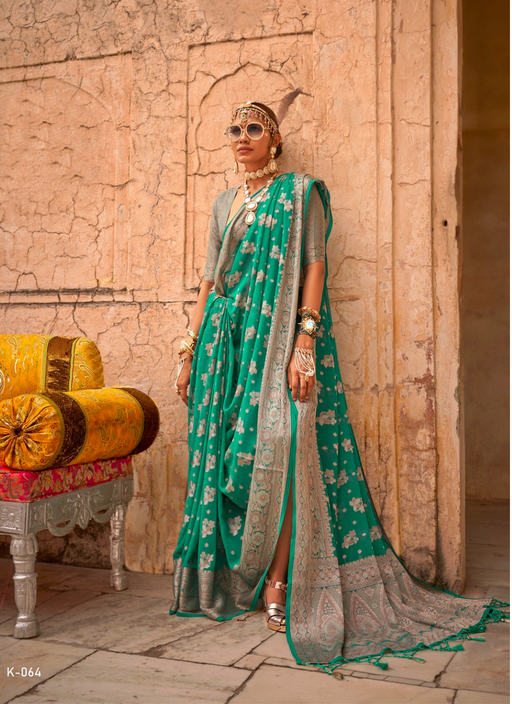 Nakshatra Rama Green Zari Woven Georgette Saree