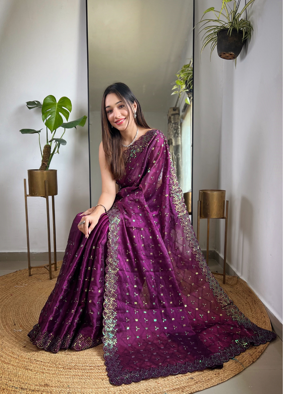 Nakshatra Wine Trendy Sequin Saree