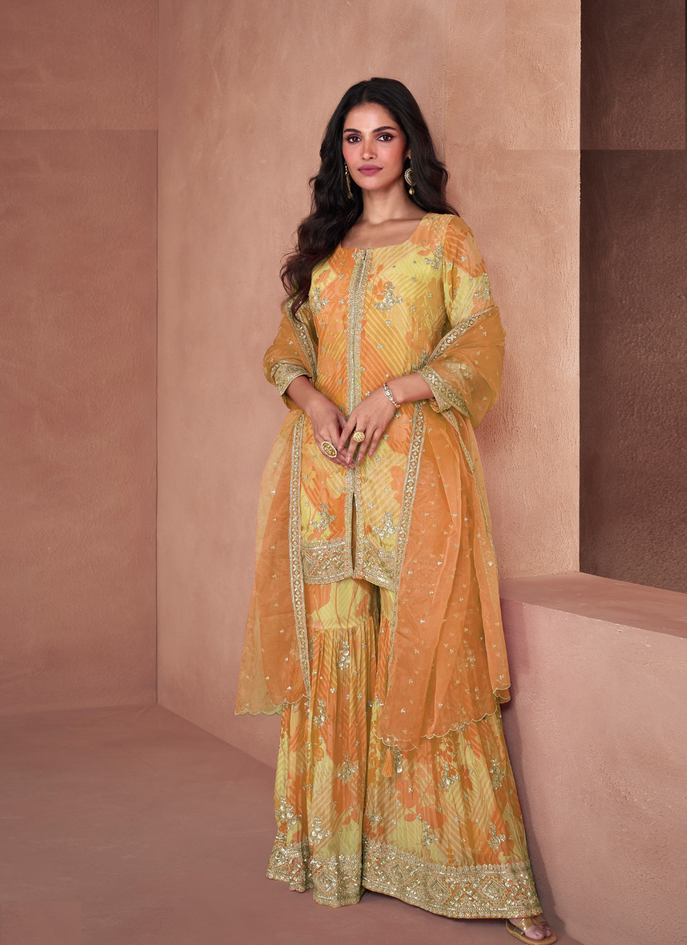 Nakshatra Yellow Georgette Gharara Suit