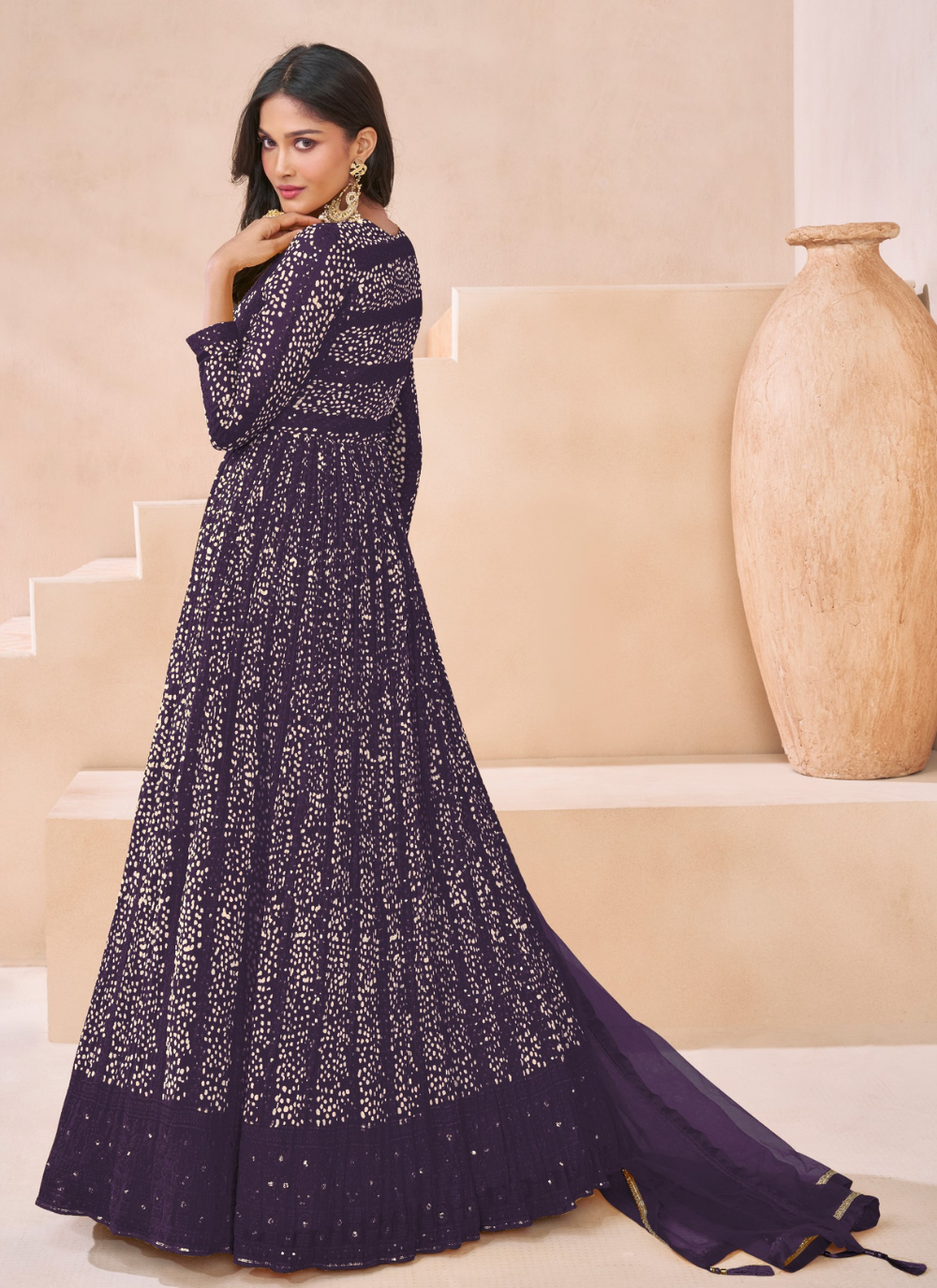 Nakshtra Wine Embroidered Embellished Anarkali Suit
