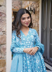 Nakshatra Sky Blue Maslin Printed Readymade Suit