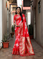 Nakshatra Red Tie and Dye Paithani Silk Saree