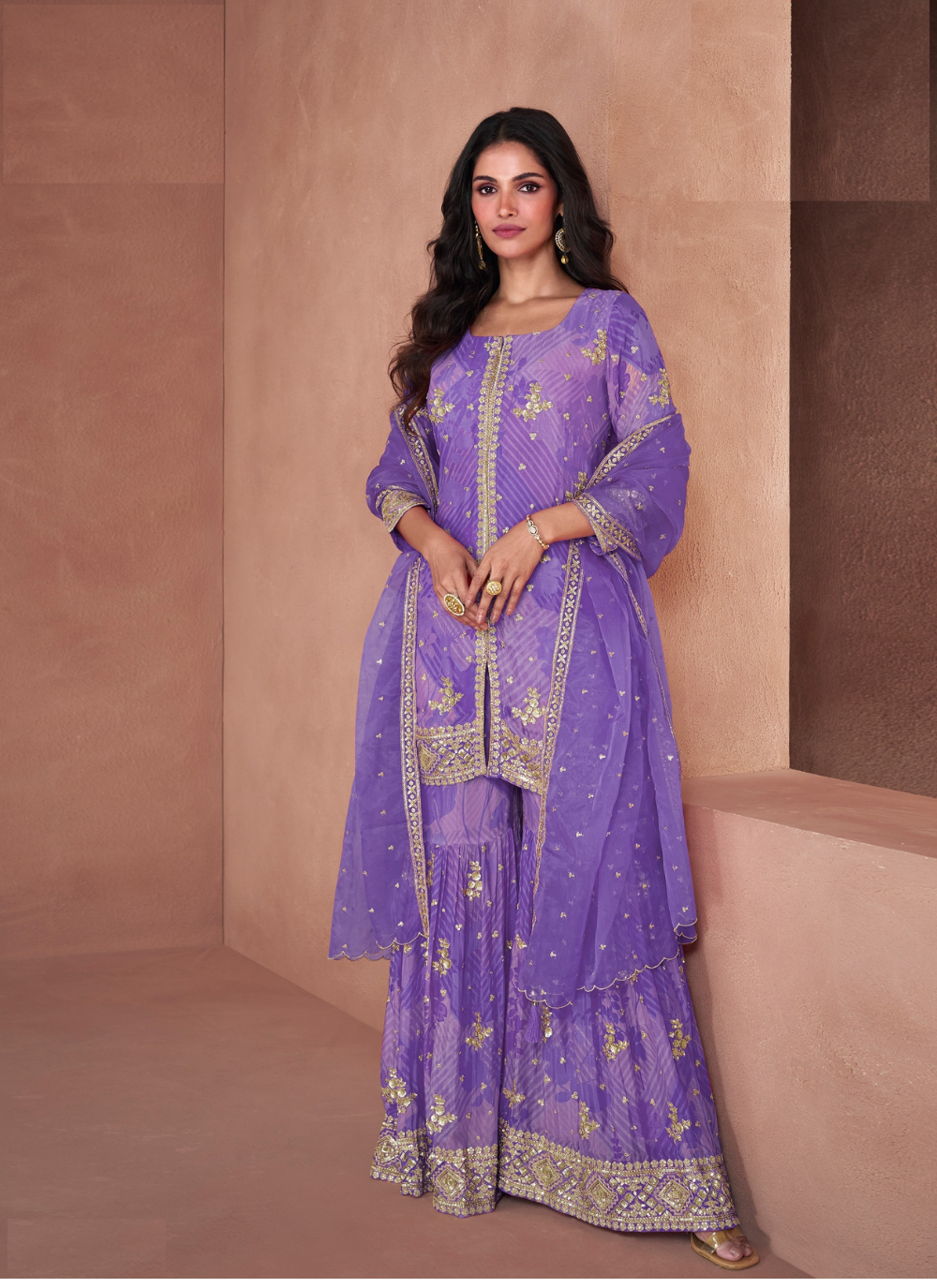 Nakshatra Voilet Georgette Gharara Suit