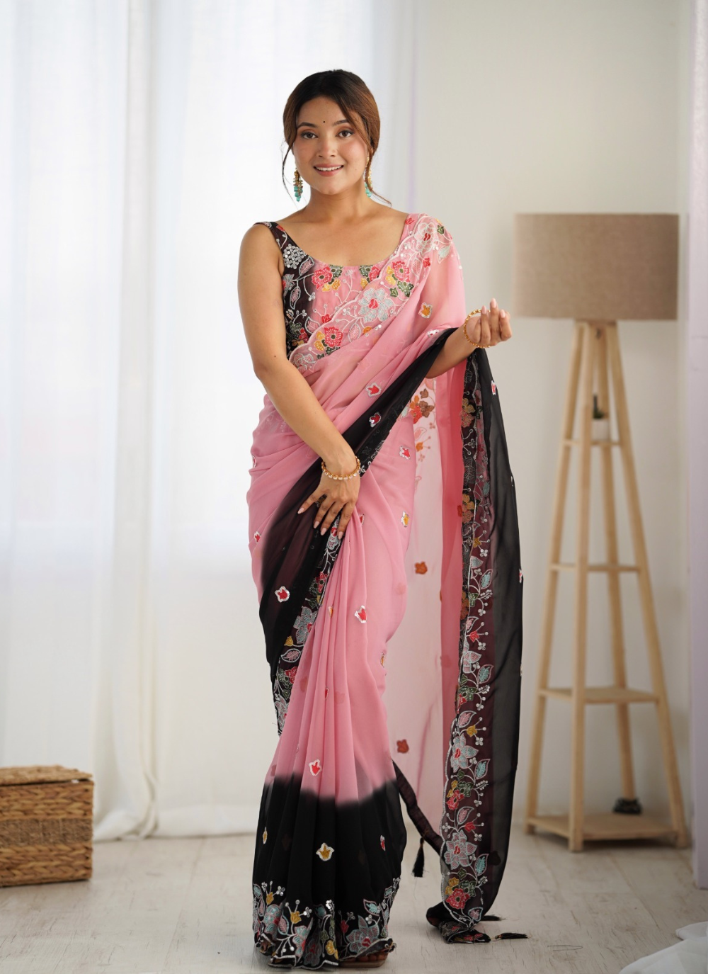 Nakshatra Black Multicoloured Embroidered Saree