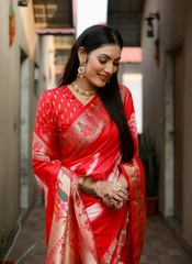 Nakshatra Red Tie and Dye Paithani Silk Saree