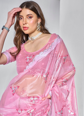 Nakshatra Pink Party Wear Chiffon Saree