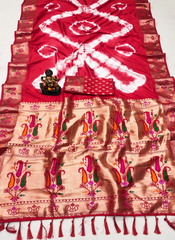 Nakshatra Red Tie and Dye Paithani Silk Saree