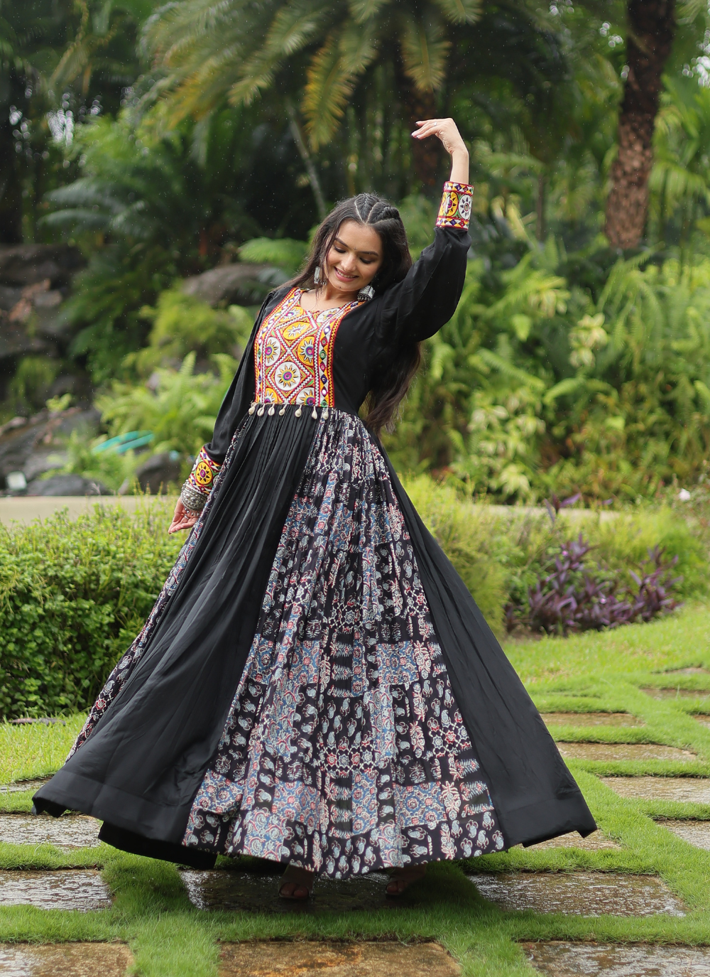 Nakshatra  Black Gamathi Patch work Gown