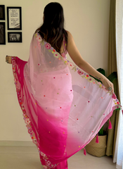 Nakshatra Ombre Red and Pink  Embroided Saree