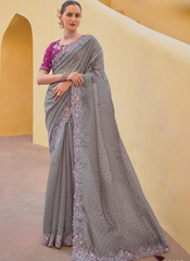 Gorgeous Grey Tissue Organza saree