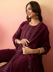 Nakshatra Wine Colored Silk Embroided suit