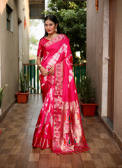 Nakshatra Pink Tie and Dye Paithani Silk Saree