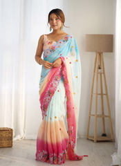 Nakshatra Sky Blue Multicoloured Embroidered Saree