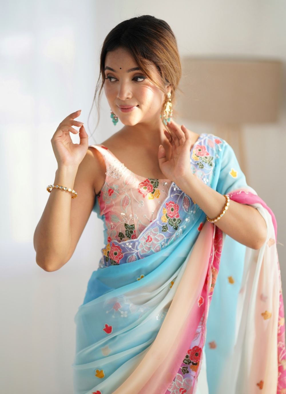 Nakshatra Sky Blue Multicoloured Embroidered Saree