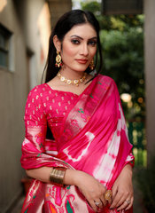 Nakshatra Pink Tie and Dye Paithani Silk Saree