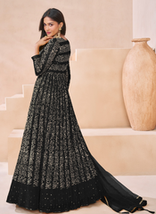 Nakshtra Black Embroidered Embellished Anarkali Suit