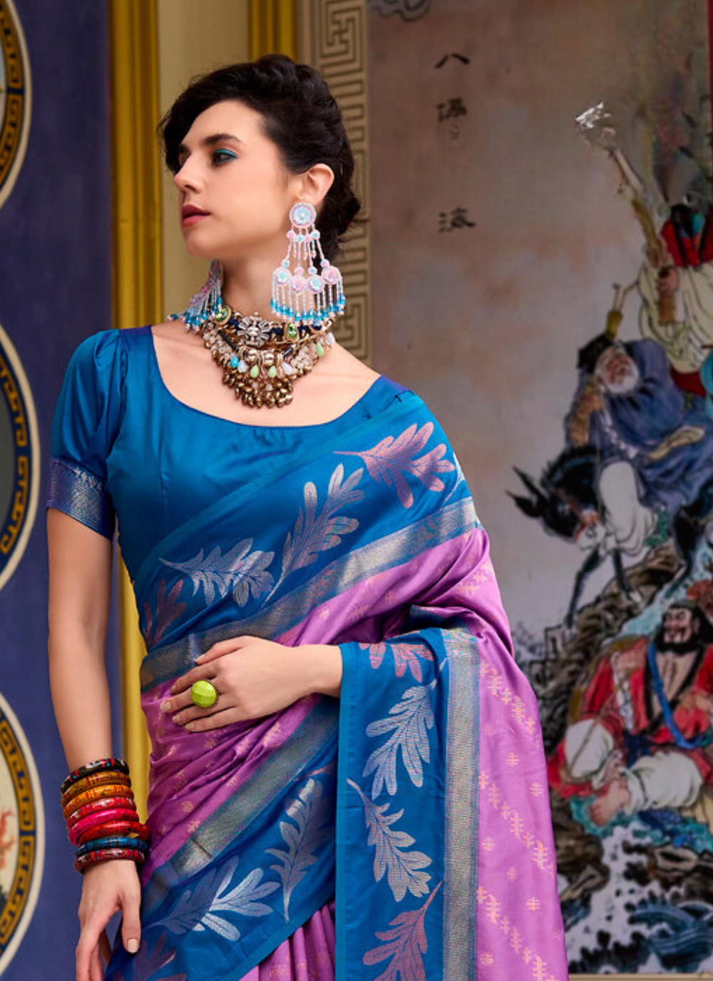 Nakshatra Blue & Lavender Soft Banarasi Tissue Silk Saree