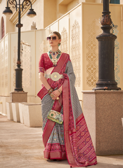 Nakshatra Grey Soft Patola Silk Saree