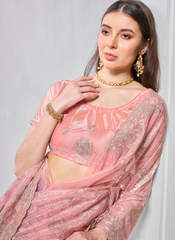 Nakshatra Peach Party Wear Chiffon Saree