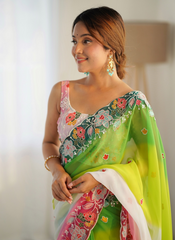 Nakshatra Green Multicoloured Embroidered Saree